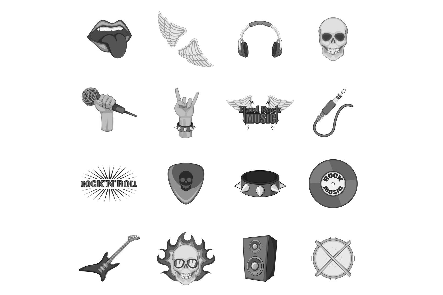 Rock music icons set monochrome cover image.