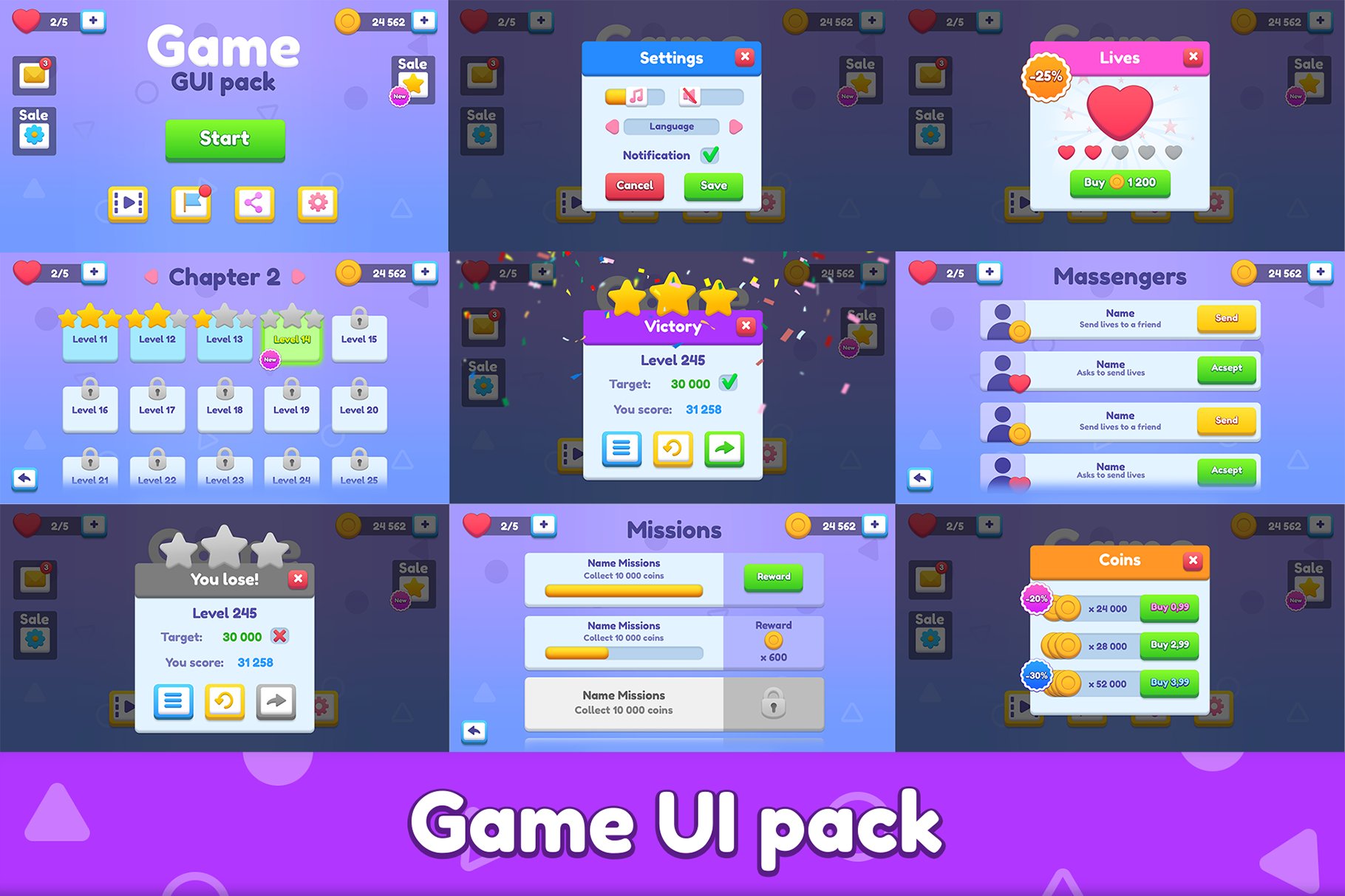Purple GUI game pack preview image.