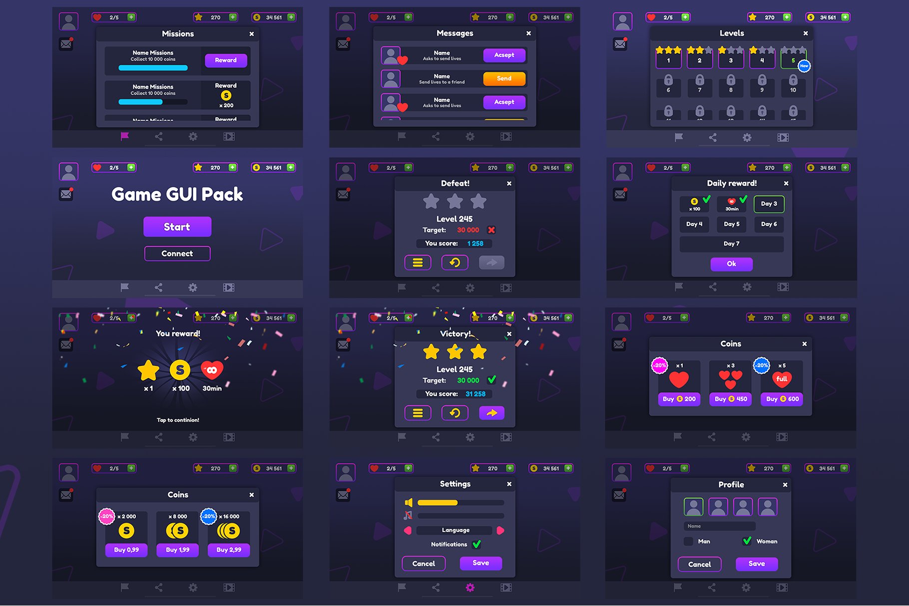 Flat Game GUI Pack preview image.