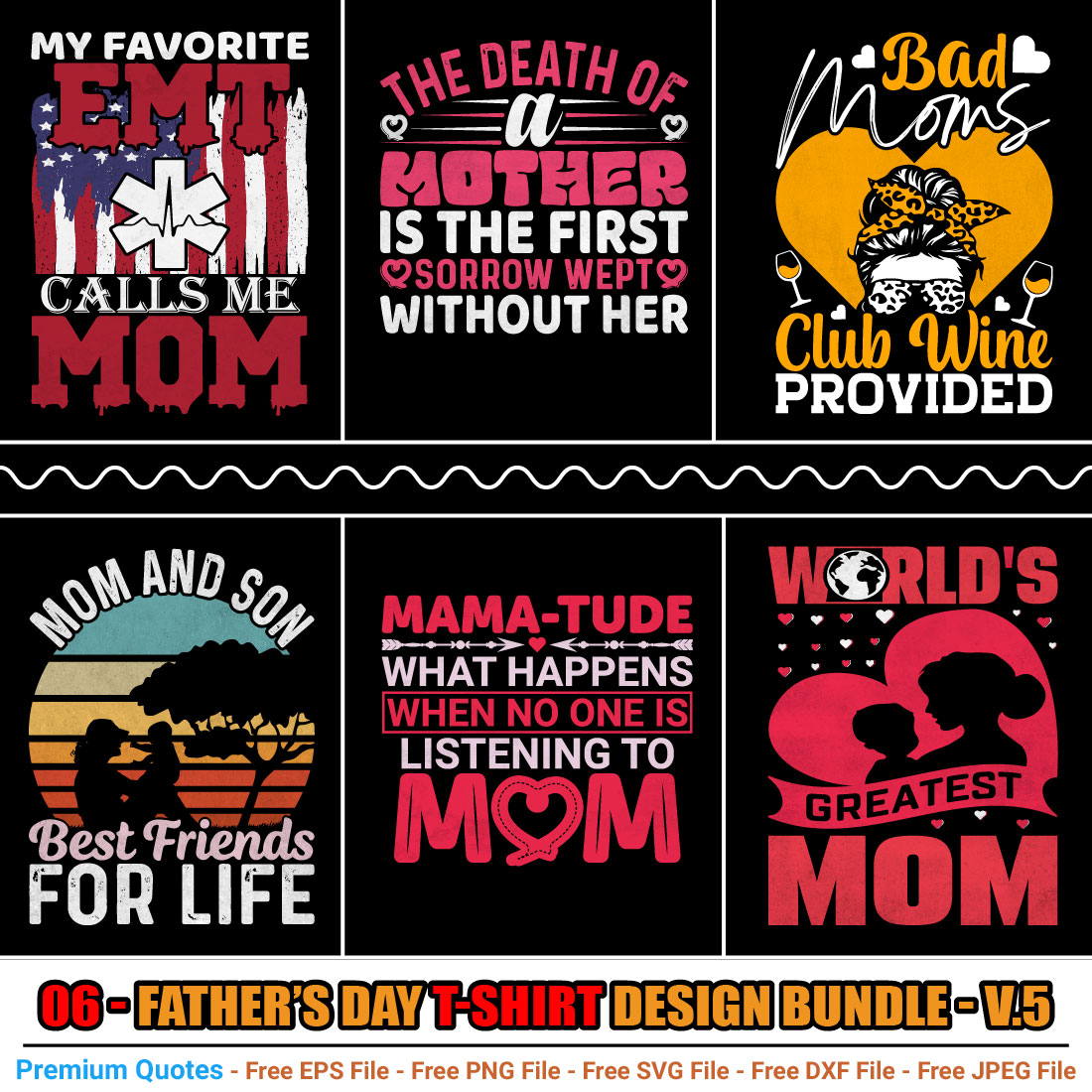 Mother’s Day T-shirt Design Bundle preview image.