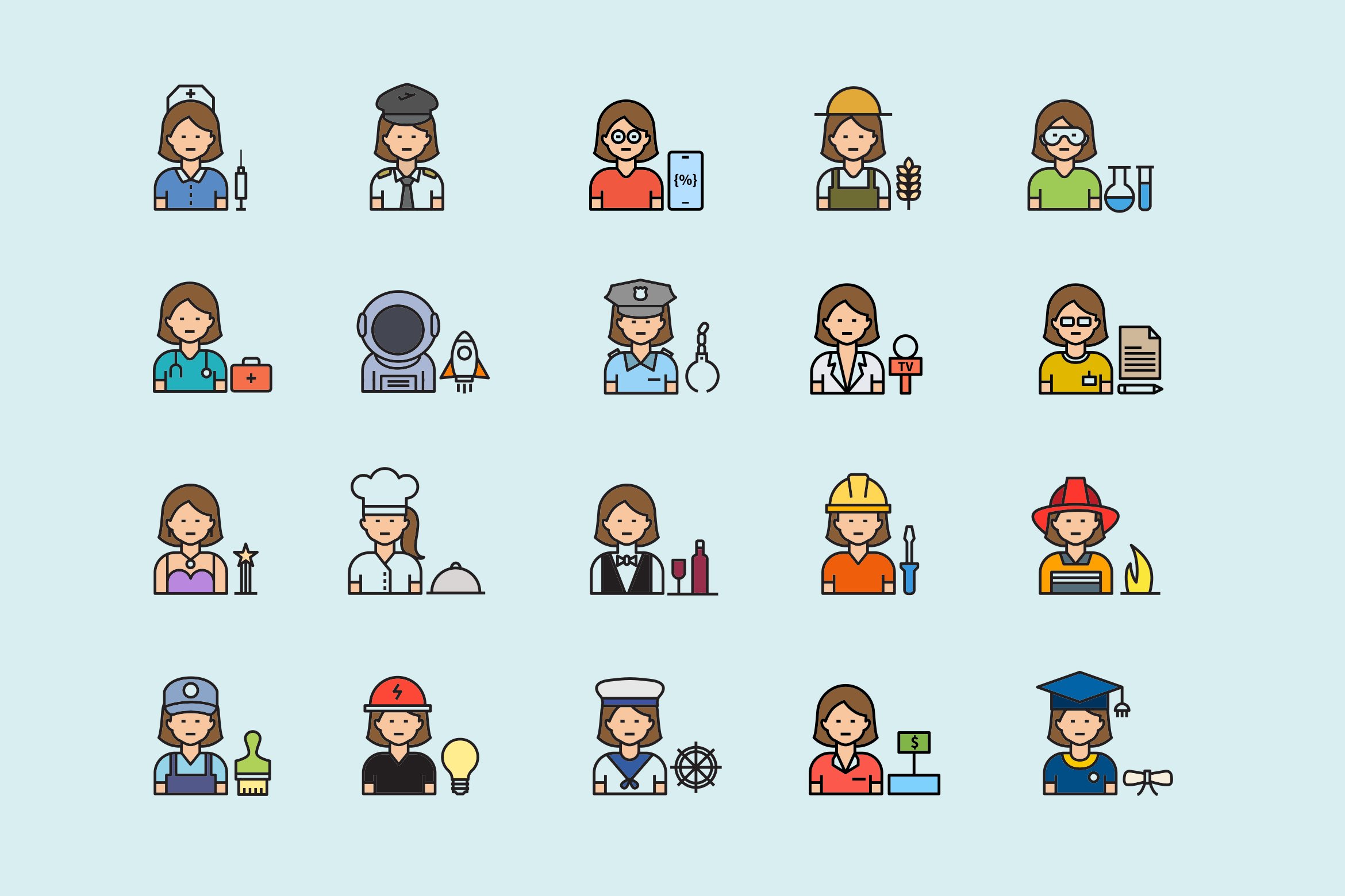 20 Woman Profession Icons preview image.