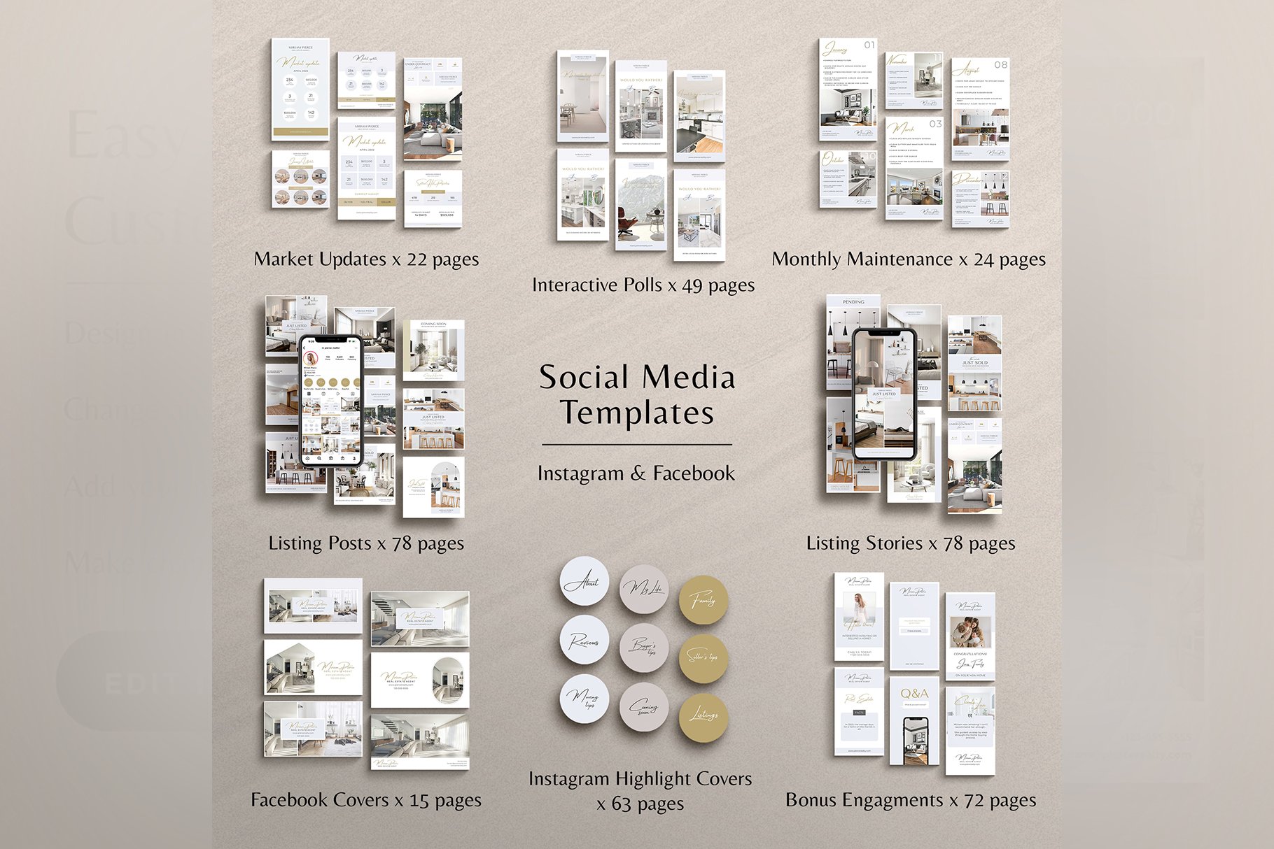 all in one classic gold blue real estate social media canva templates cm 3 577
