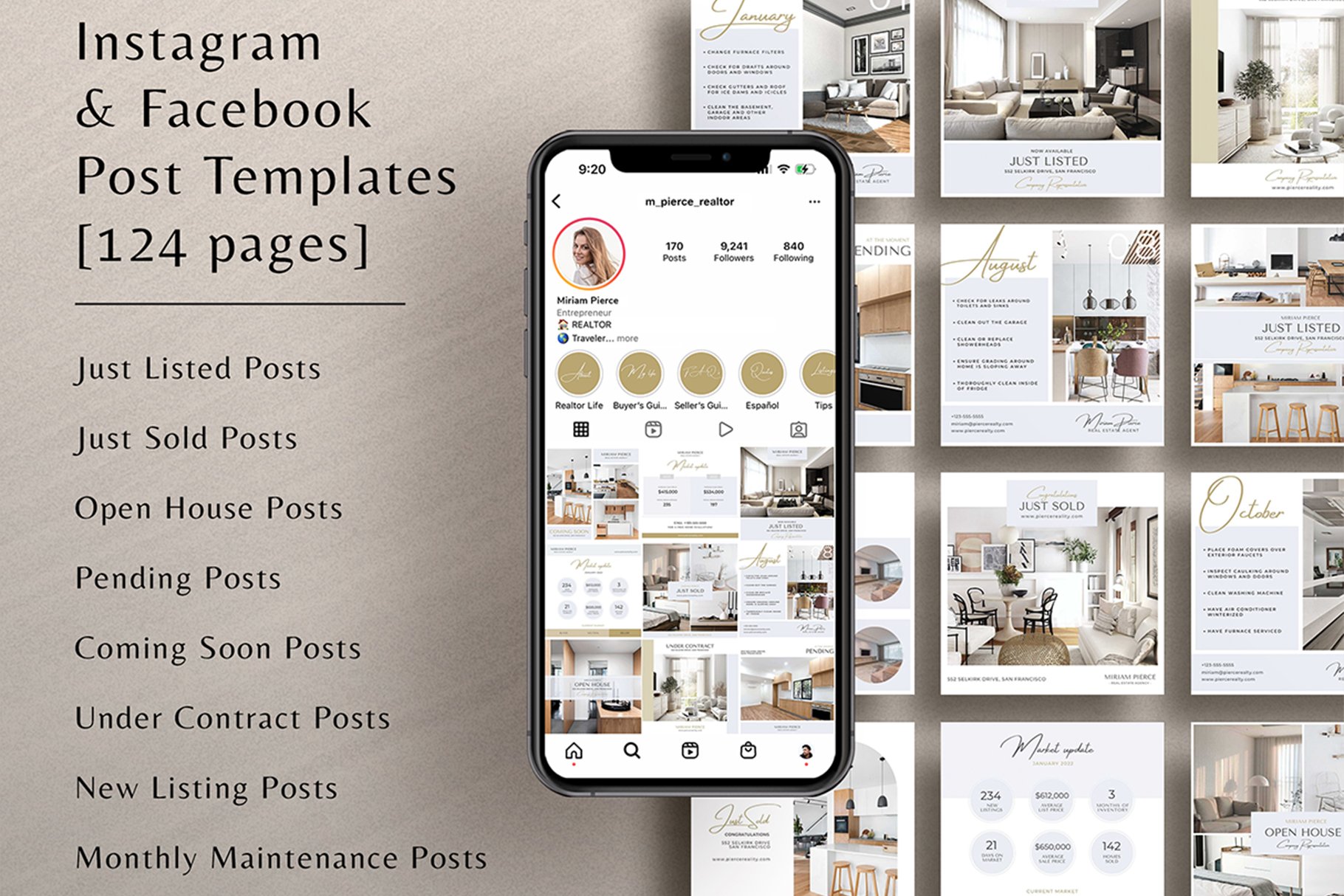all in one classic gold blue real estate social media canva templates cm 8 682