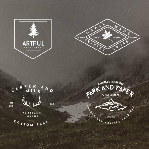 Set of Rustic Mountain Vector Badges cover image.