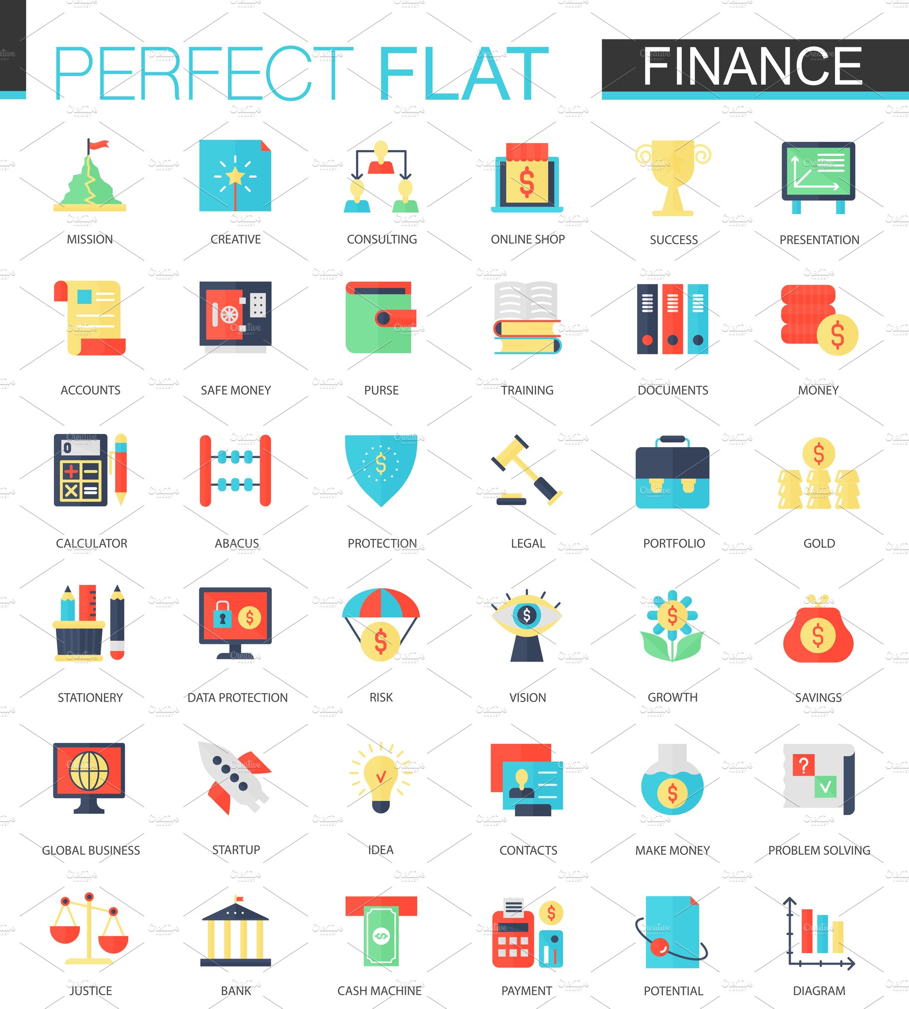 Vector set of flat Finance icons. cover image.