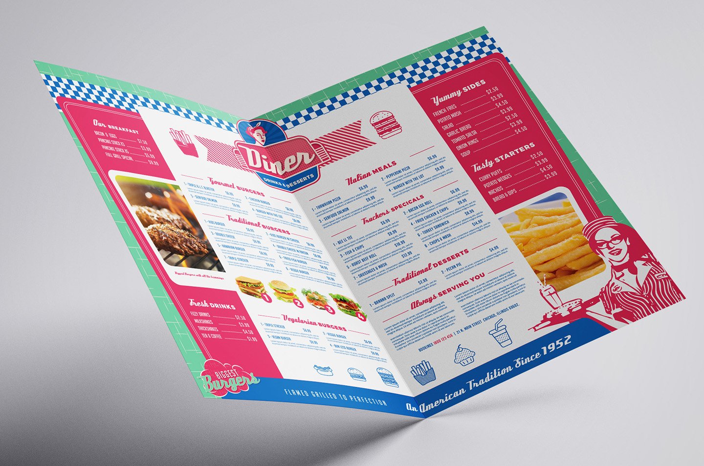 american diner folding menu template inside 724