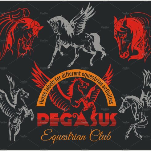 Pegasus and horses vintage labels cover image.