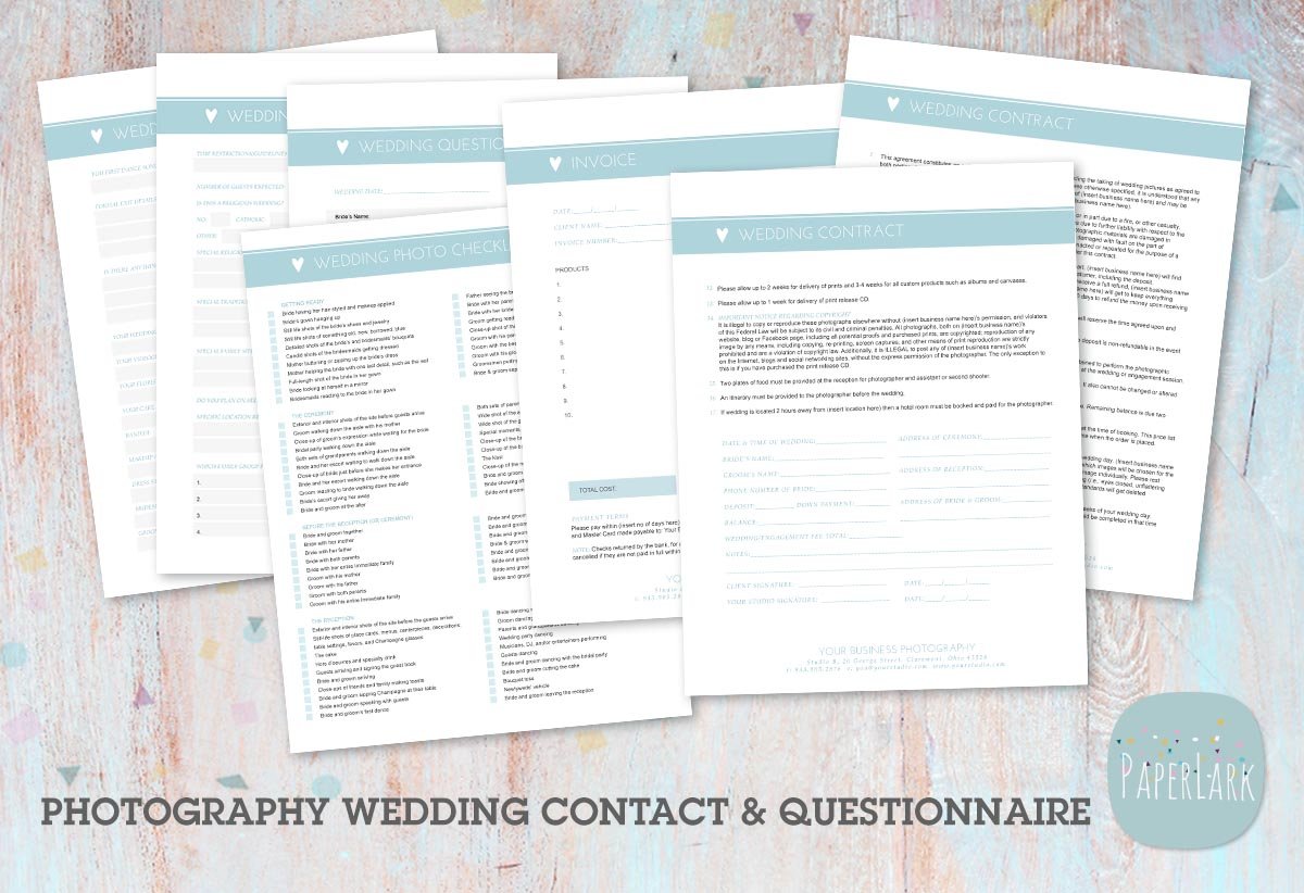 NG016 Photography Wedding Forms cover image.