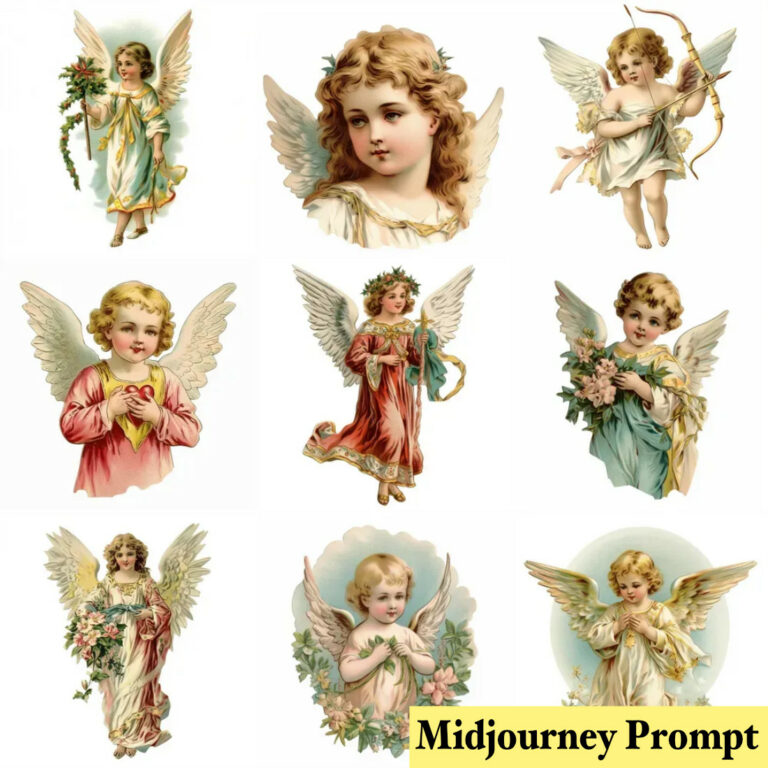 Vintage Angels Cliparts Midjourney Prompt - MasterBundles