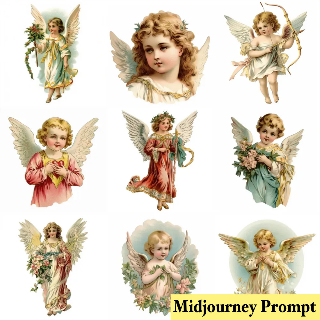 Vintage Angels Cliparts Midjourney Prompt cover image.