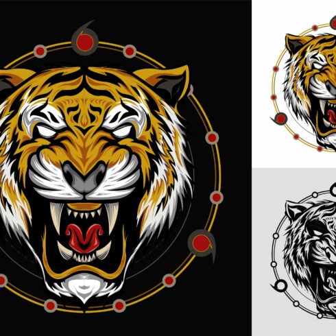 Tiger illustration logo with sacred cover image.