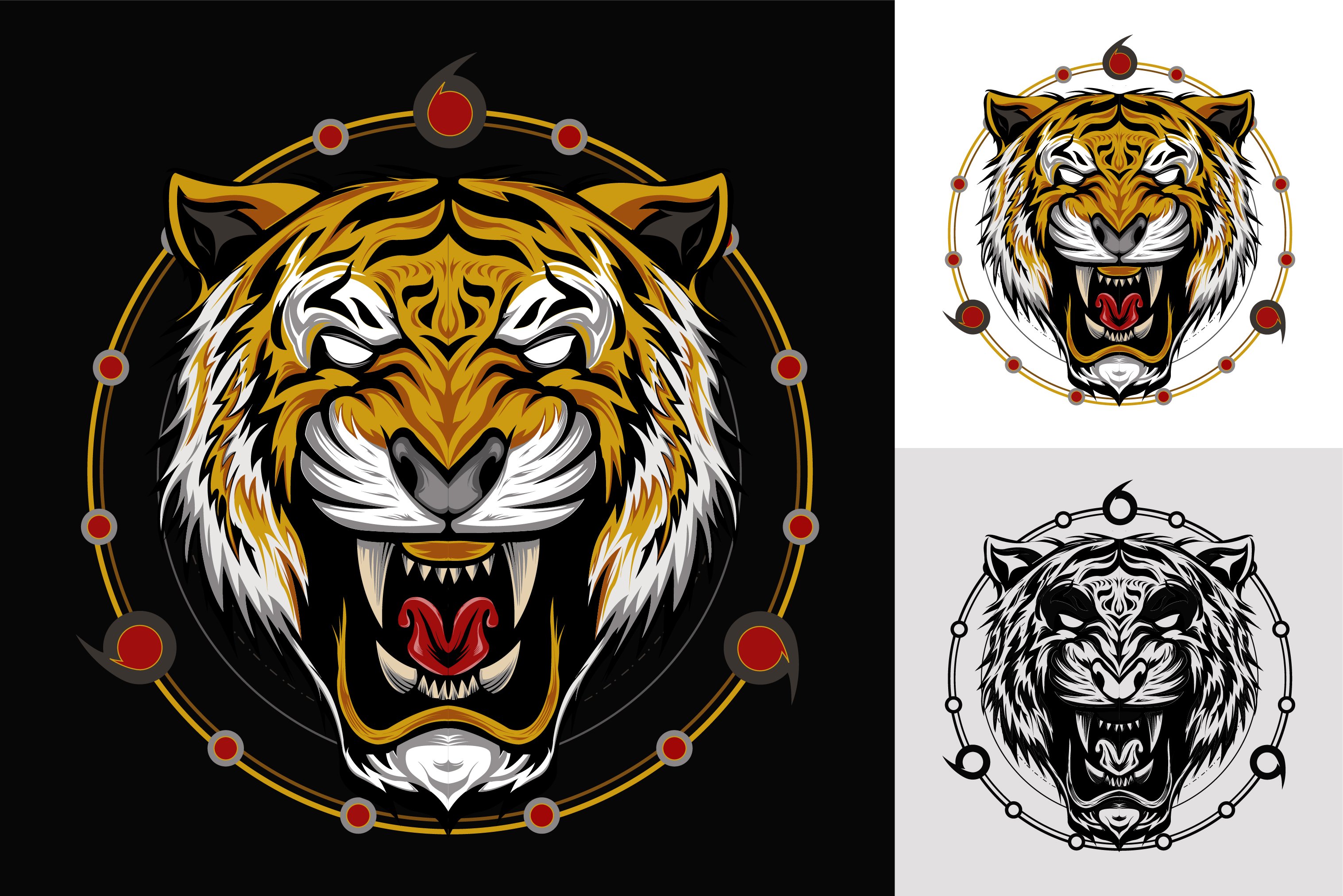 Tiger illustration logo with sacred cover image.