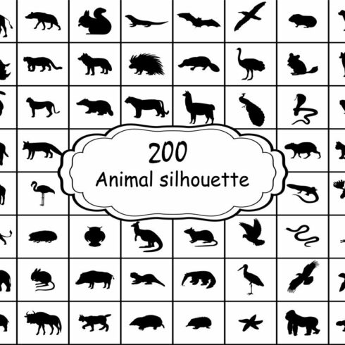 Set 200 silhouettes animals cover image.
