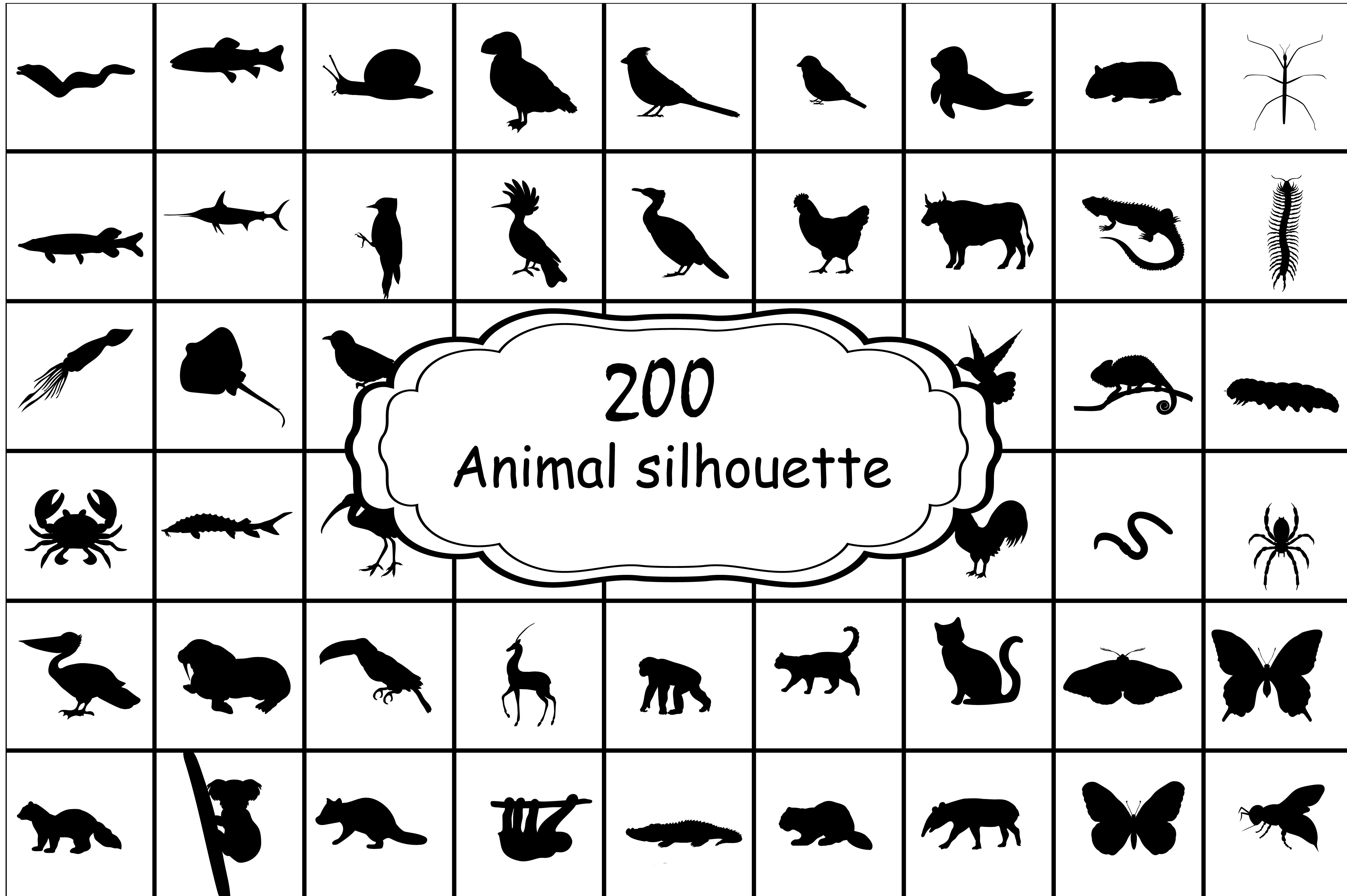 Set 200 silhouettes animals preview image.