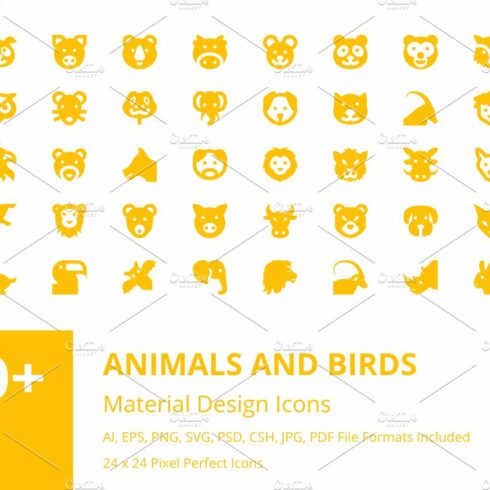 50+ Animals and Birds Material Icons cover image.