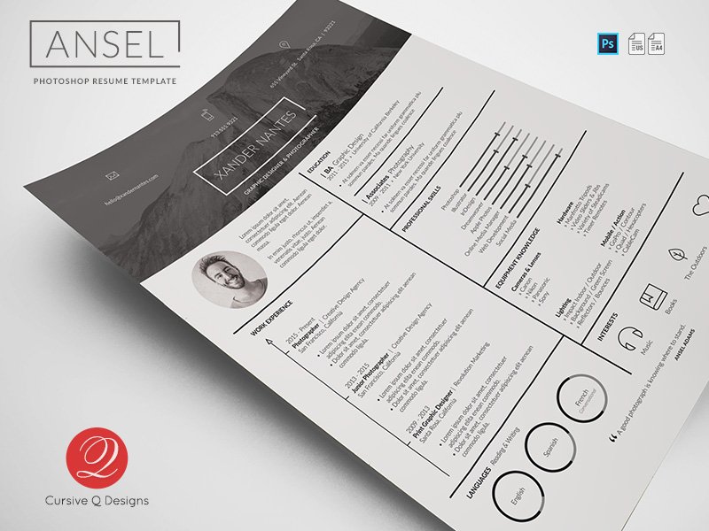 Ansel - Photoshop Resume Template cover image.