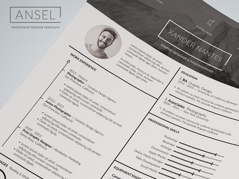 Ansel - Photoshop Resume Template preview image.