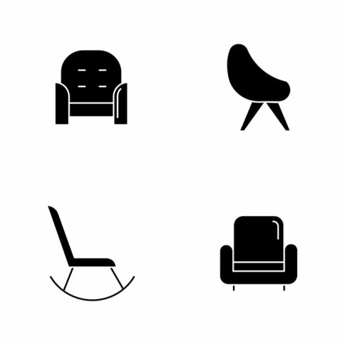 Chair variety black glyph icons set cover image.