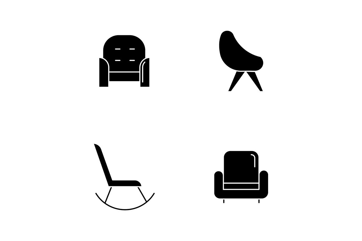 Chair variety black glyph icons set cover image.