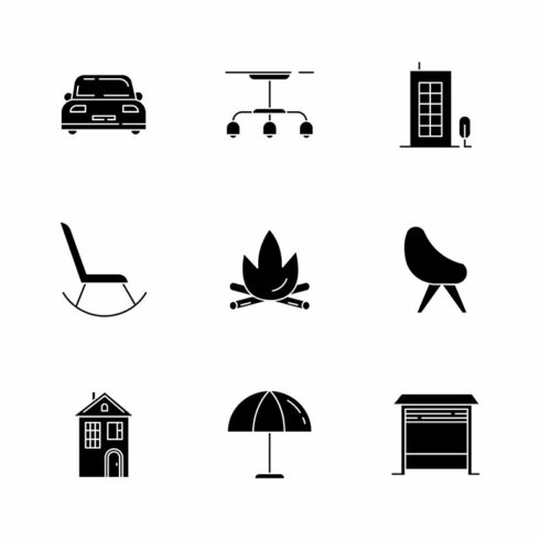 Comfort living black glyph icons set cover image.