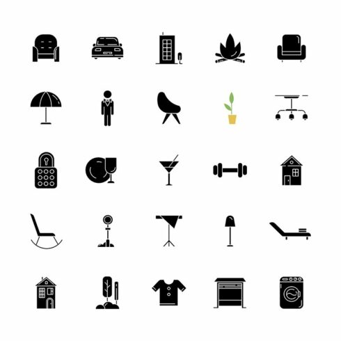 Apartment amenities glyph icons cover image.