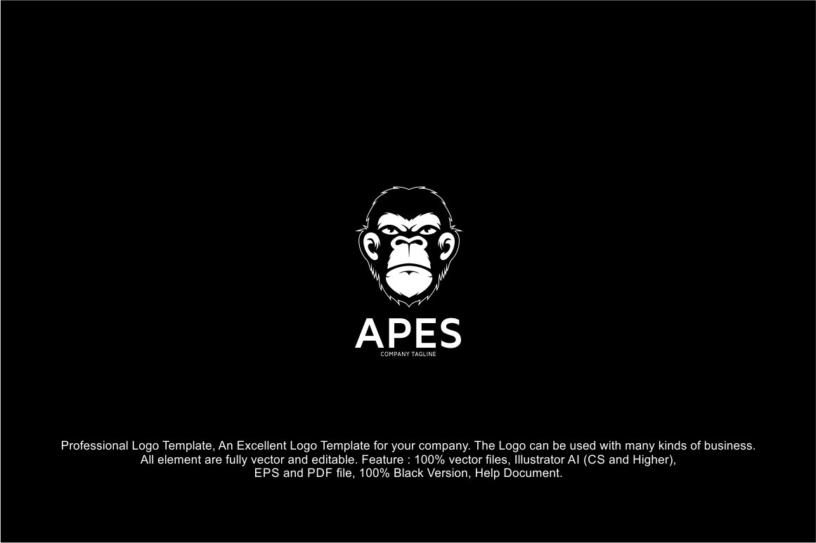 Ape Monkey Head Logo Template preview image.