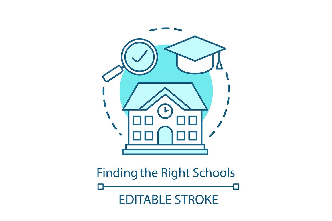 Finding right schools concept icon cover image.