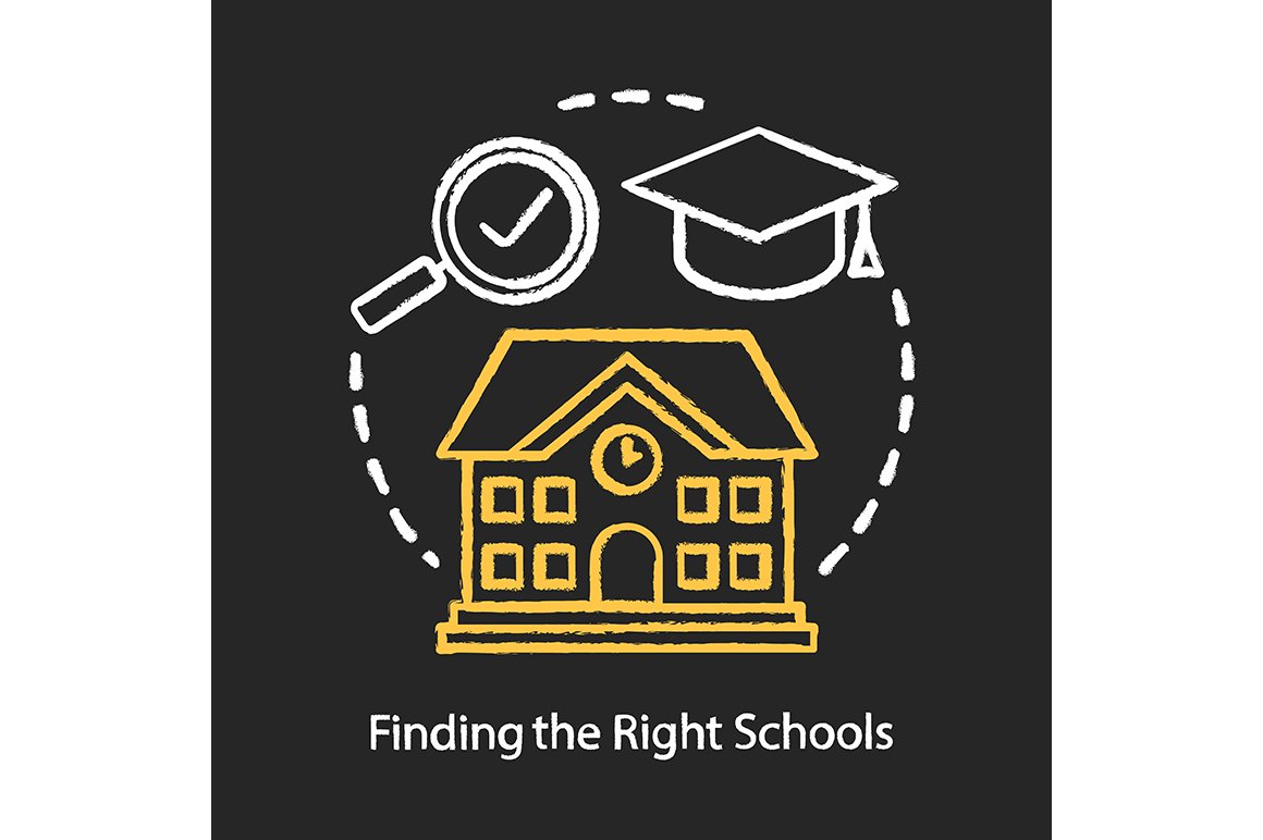 Finding good schools chalk icon cover image.