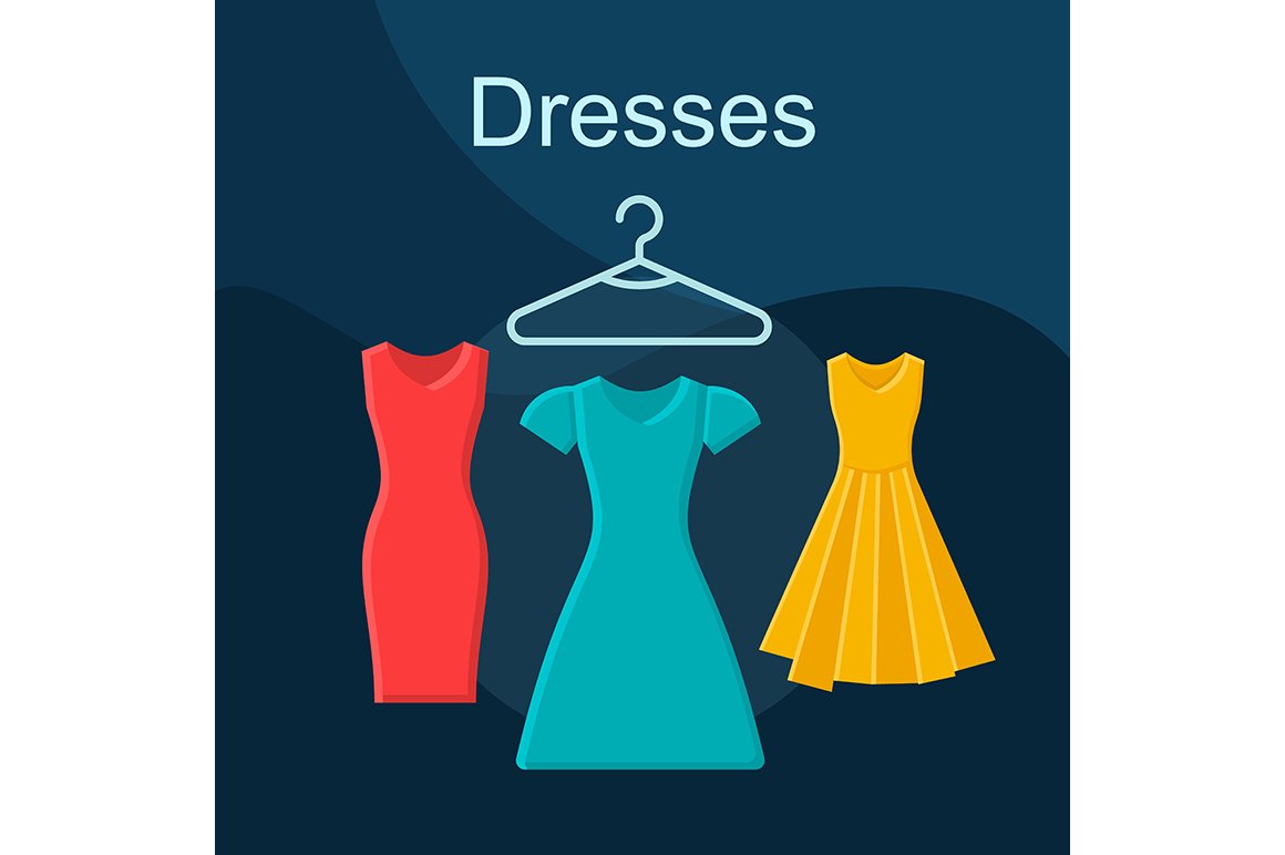 Dresses flat concept vector icon cover image.