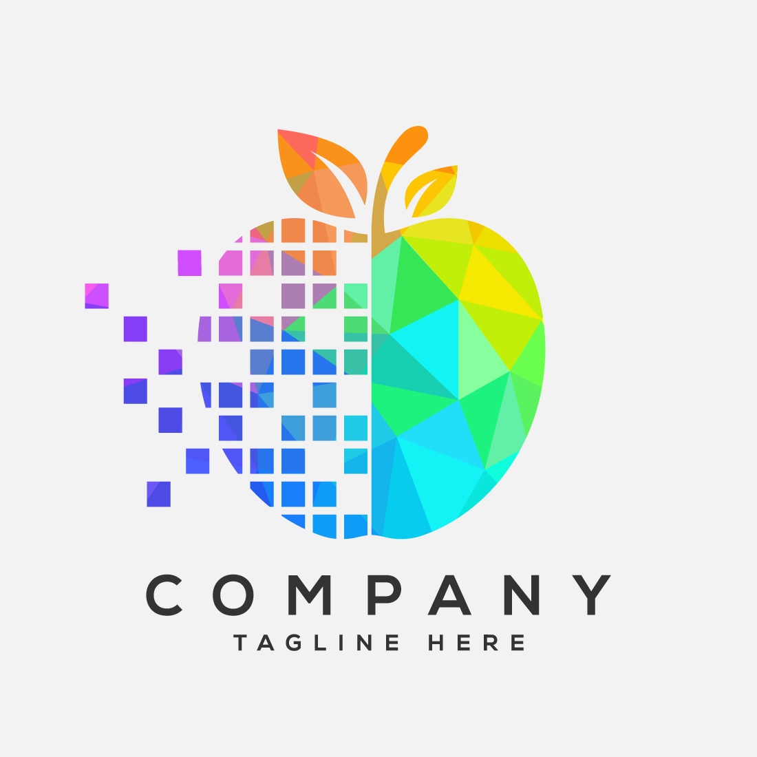 Low poly style apple pixel or data logo sign symbol in flat style on white background preview image.