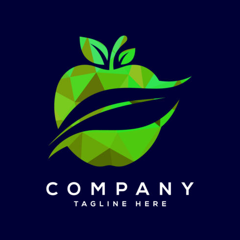 Low poly style apple logo sign symbol Apple sign with negative space leaf cover image.