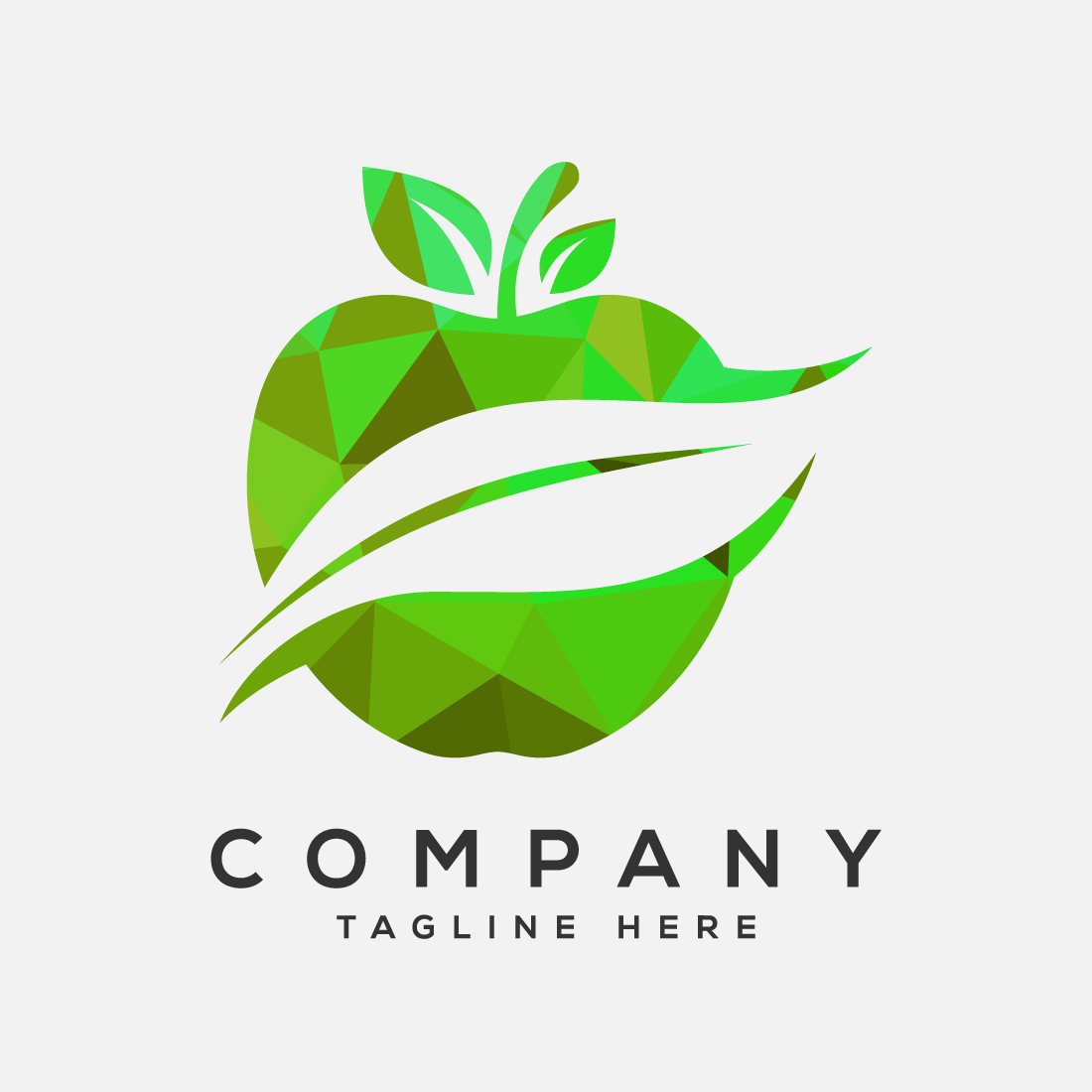 Low poly style apple logo sign symbol Apple sign with negative space leaf preview image.