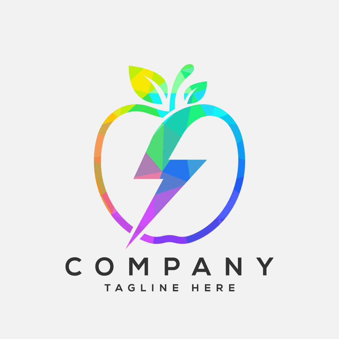 Low poly style apple and electricity logo sign symbol in flat style preview image.