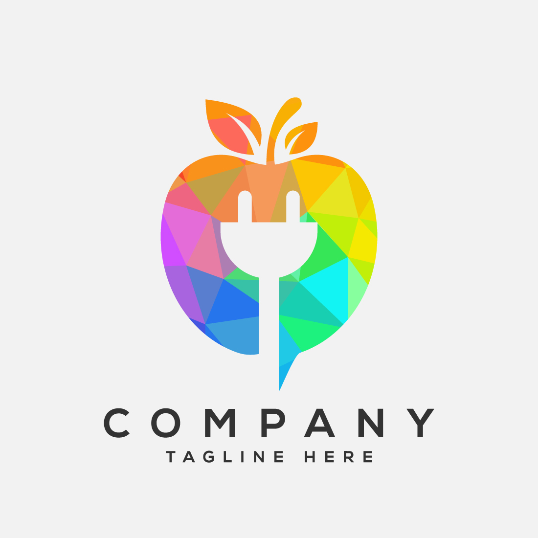 Low poly style apple and electricity logo sign symbol in flat style preview image.