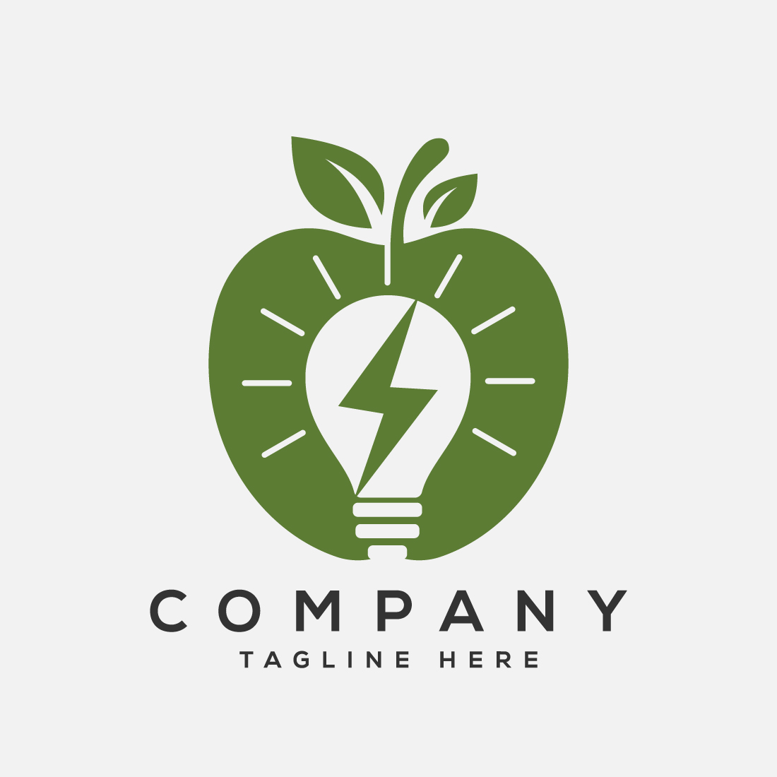Apple and electricity logo sign symbol in flat style preview image.