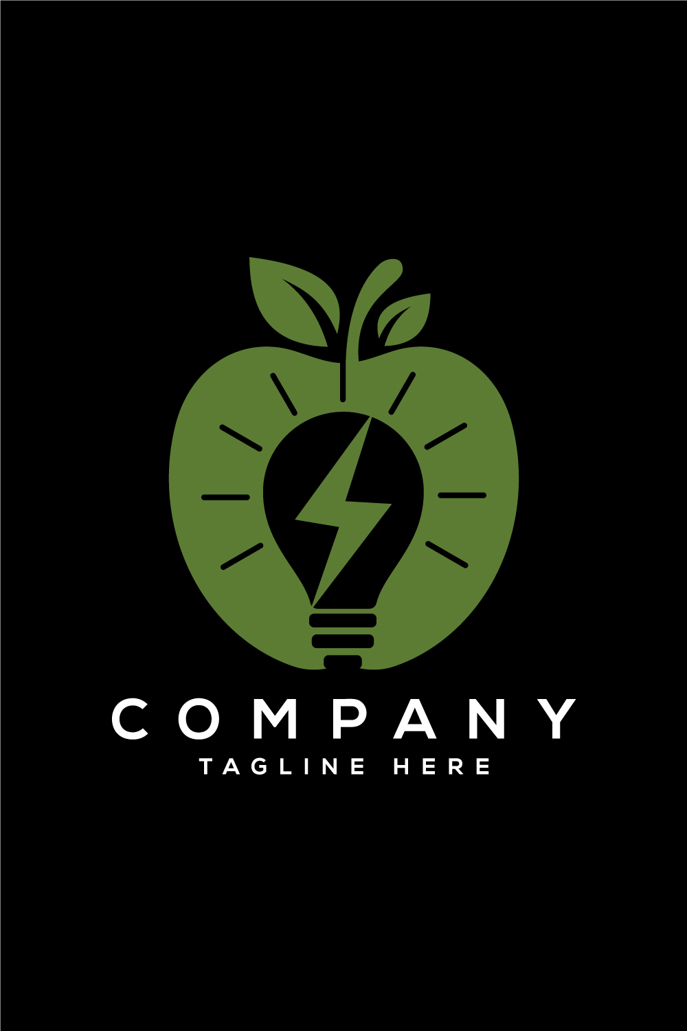 Apple and electricity logo sign symbol in flat style pinterest preview image.
