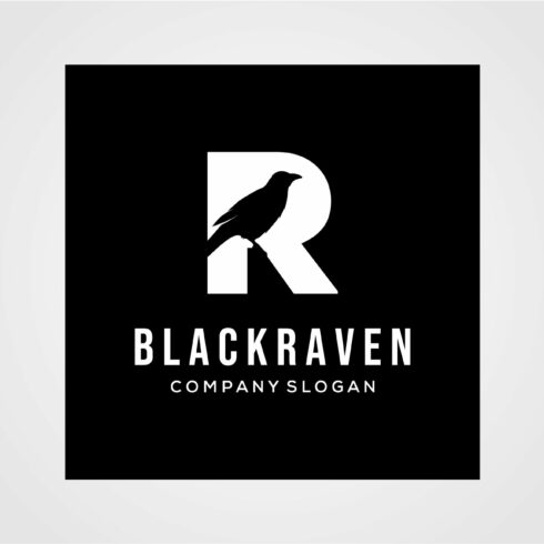 crow logotype in letter R vector cover image.