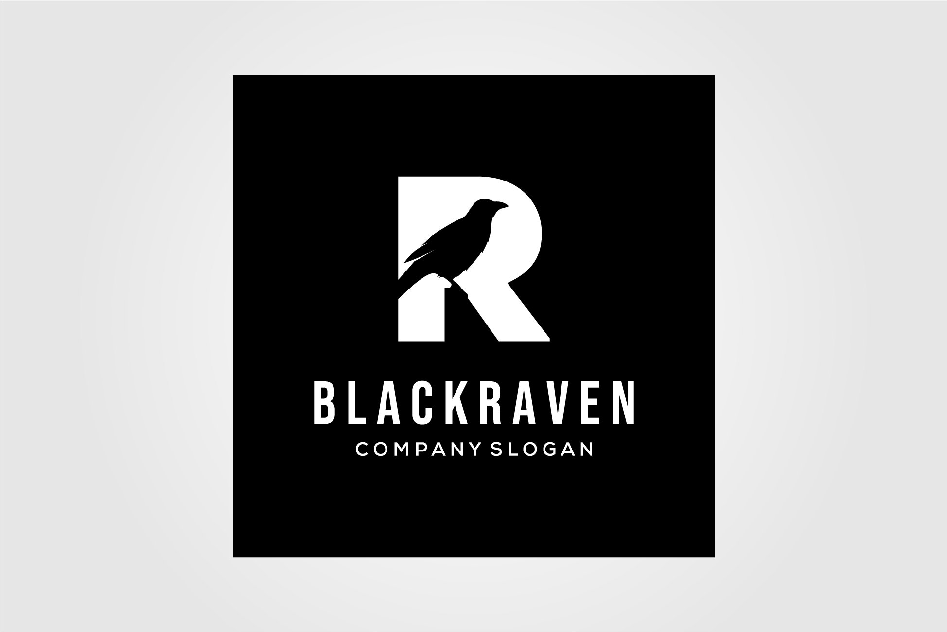 crow logotype in letter R vector cover image.