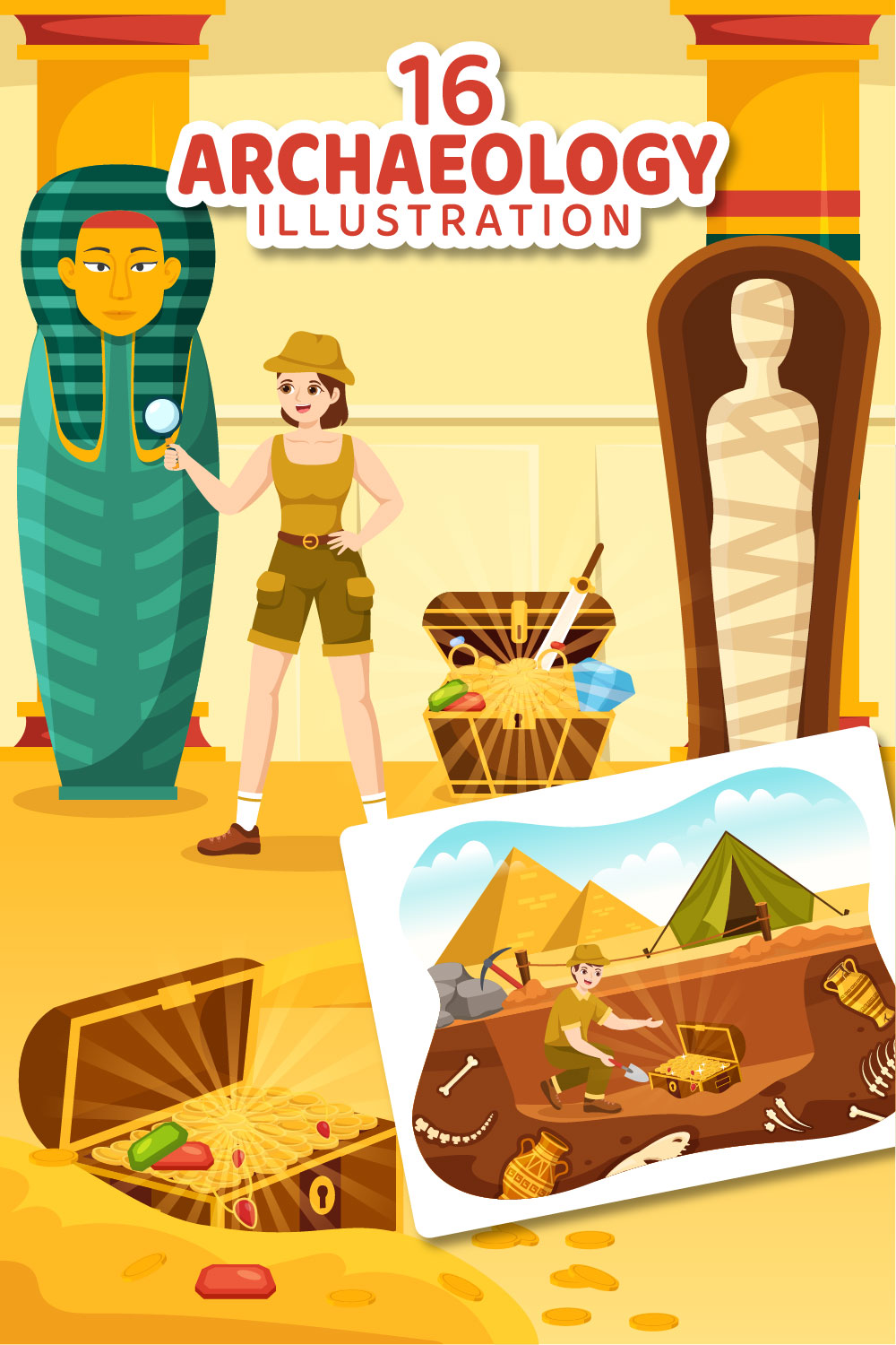 16 Archeology Vector Illustration pinterest preview image.