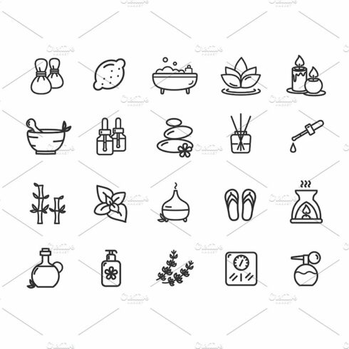 Aromatherapy Thin Line Icons Set. cover image.