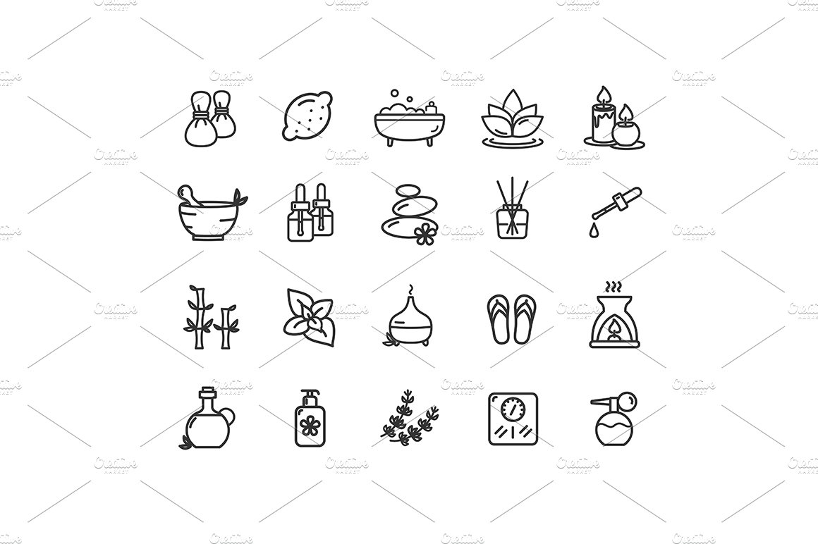 Aromatherapy Thin Line Icons Set. cover image.