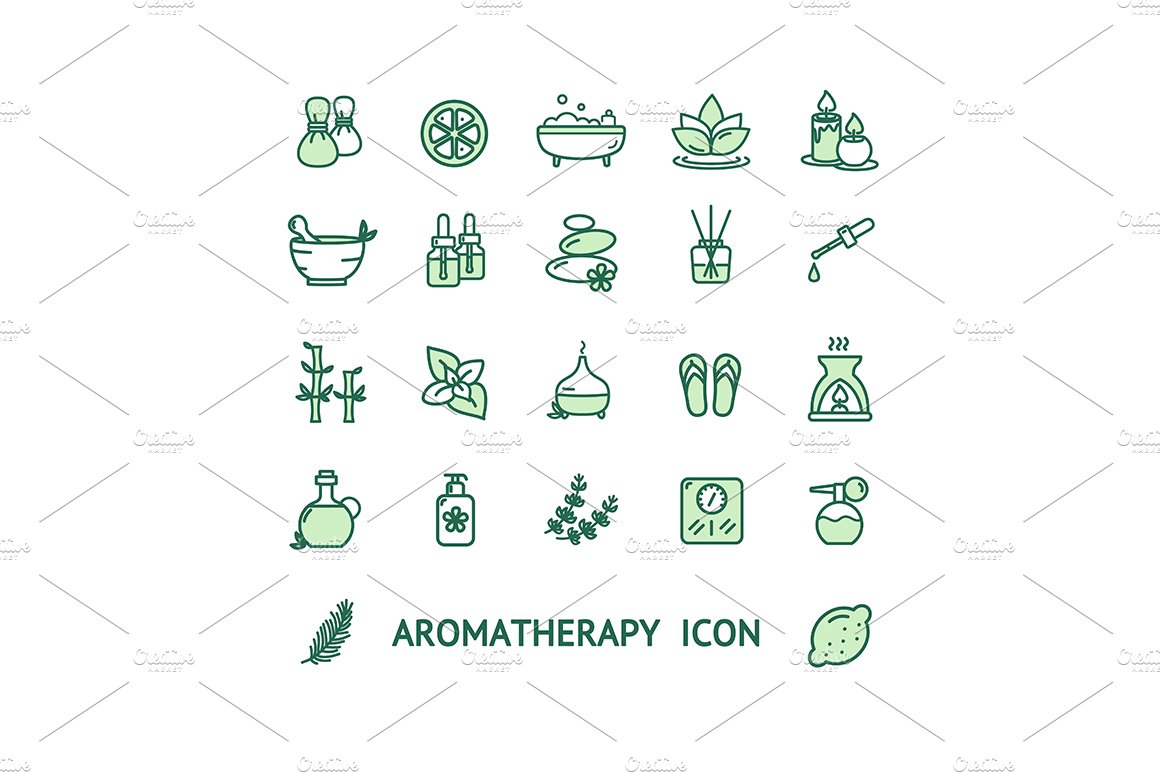 Aromatherapy Thin Line Icons Set. preview image.