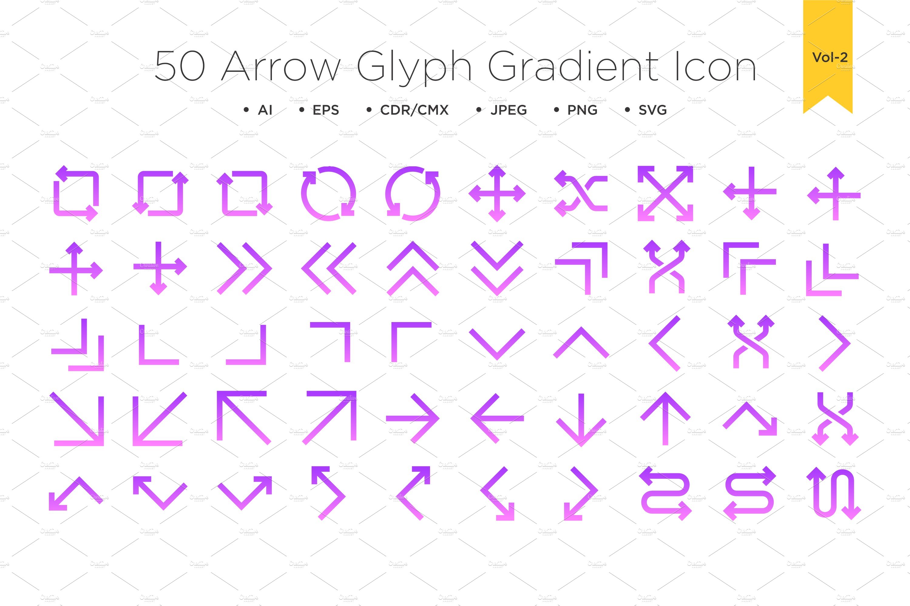 50 Arrow Glyph Gradient Icon Vol 2 cover image.