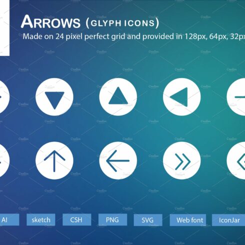 67 Arrows Glyph Icons cover image.