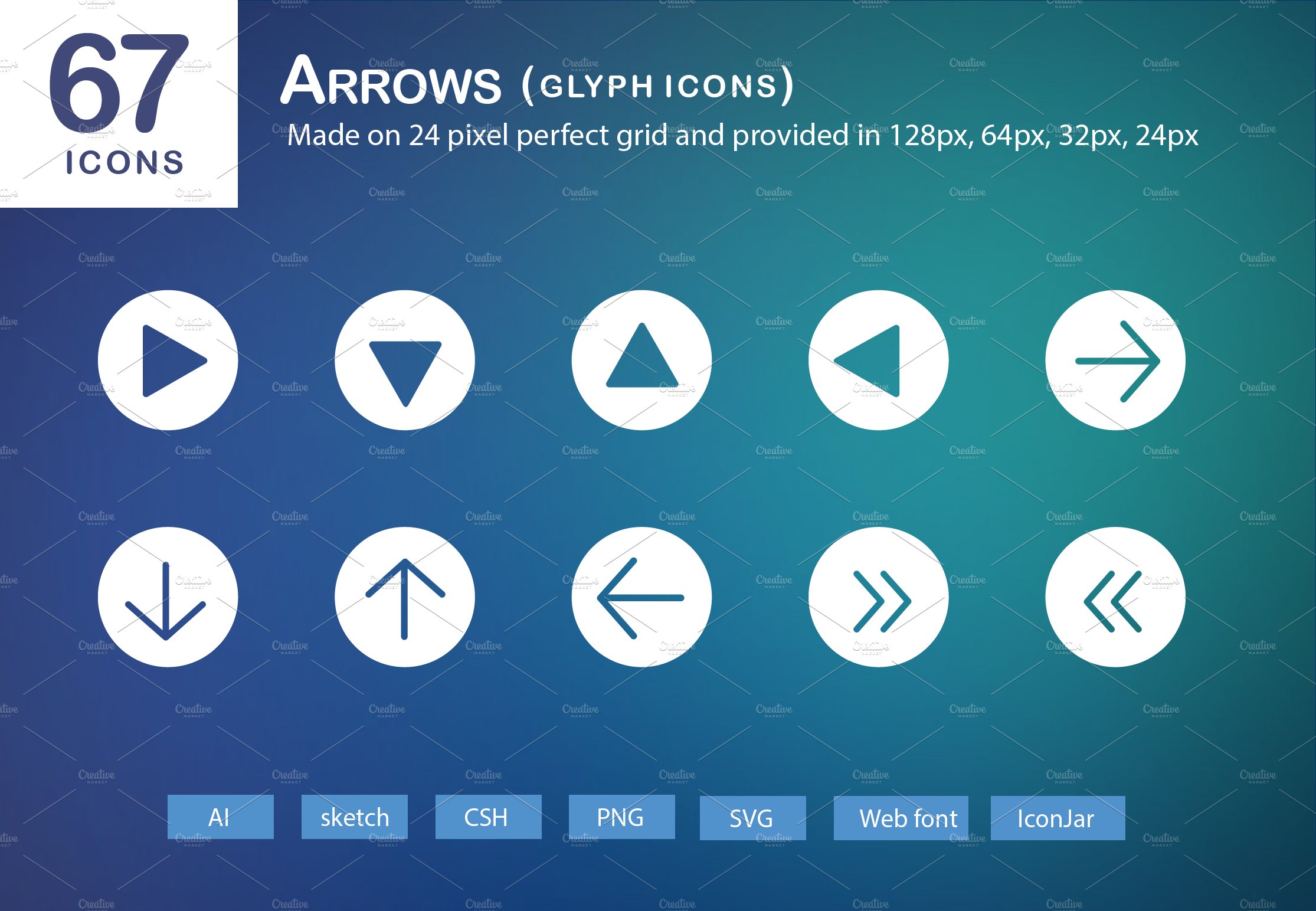 67 Arrows Glyph Icons cover image.