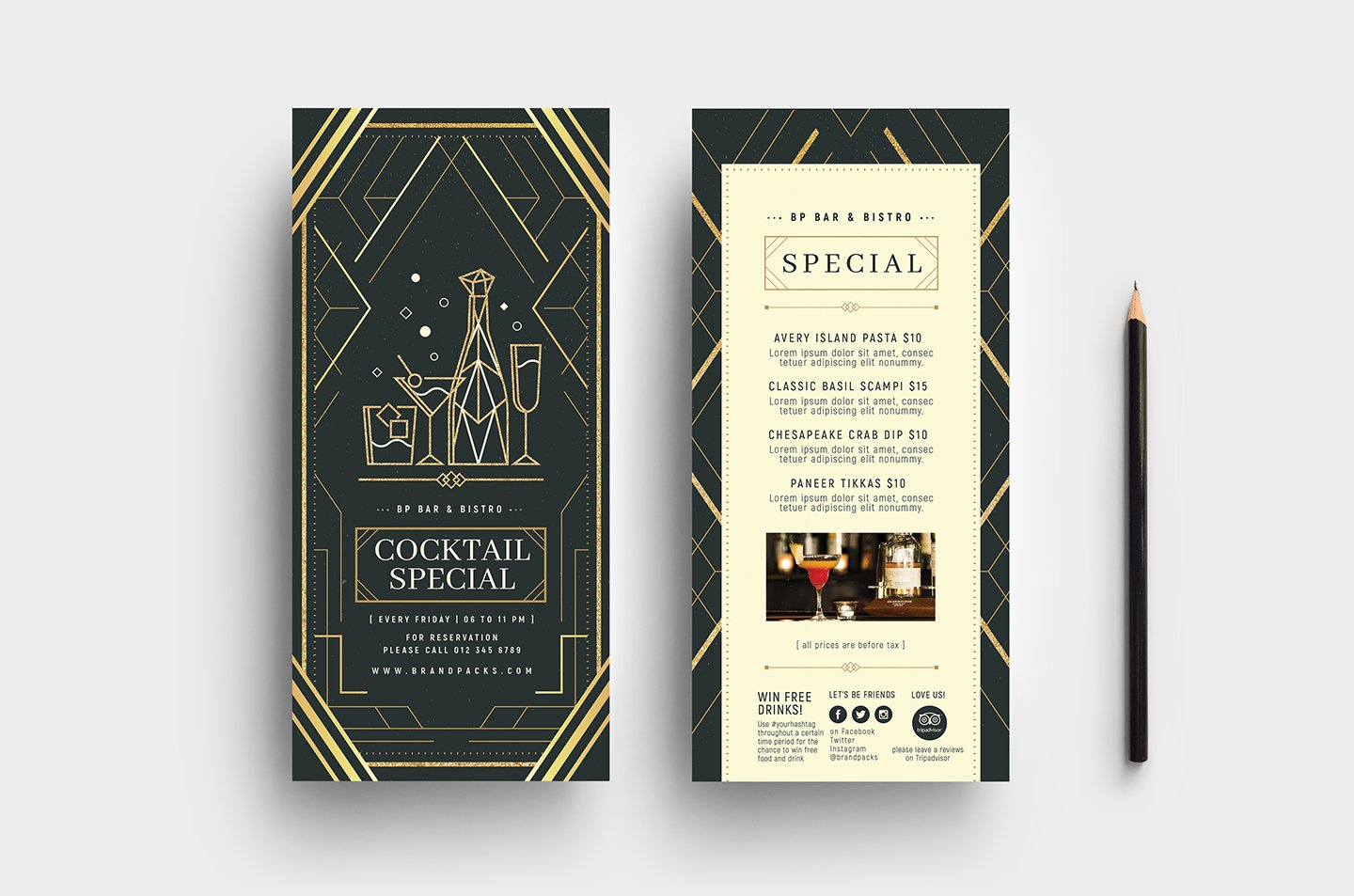 art deco dl menu rack card templates 810