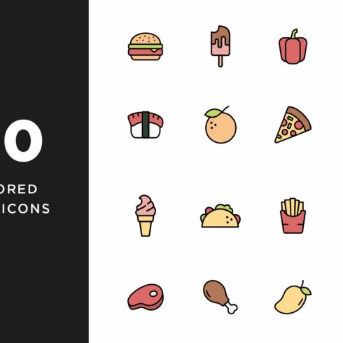 40 Colorful Food Icons cover image.