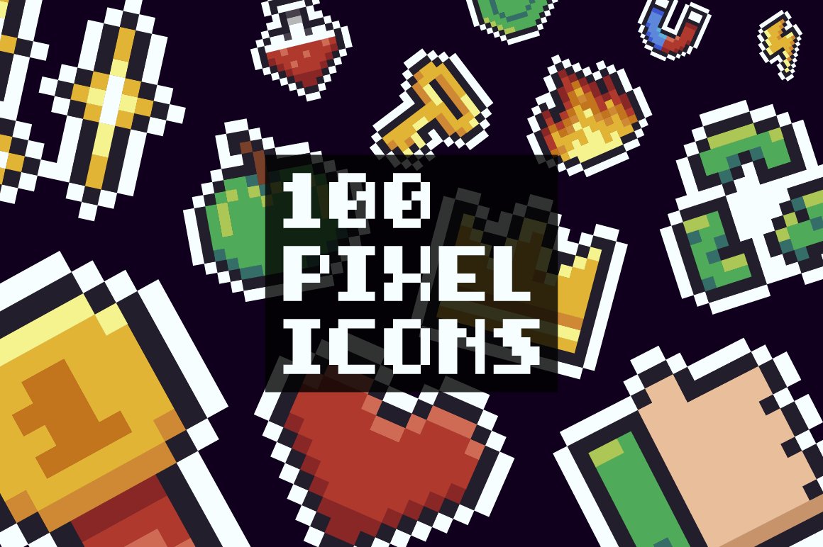 100 Pixel Icons cover image.
