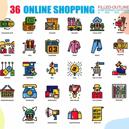 36 Online Shopping icon set x 3style cover image.