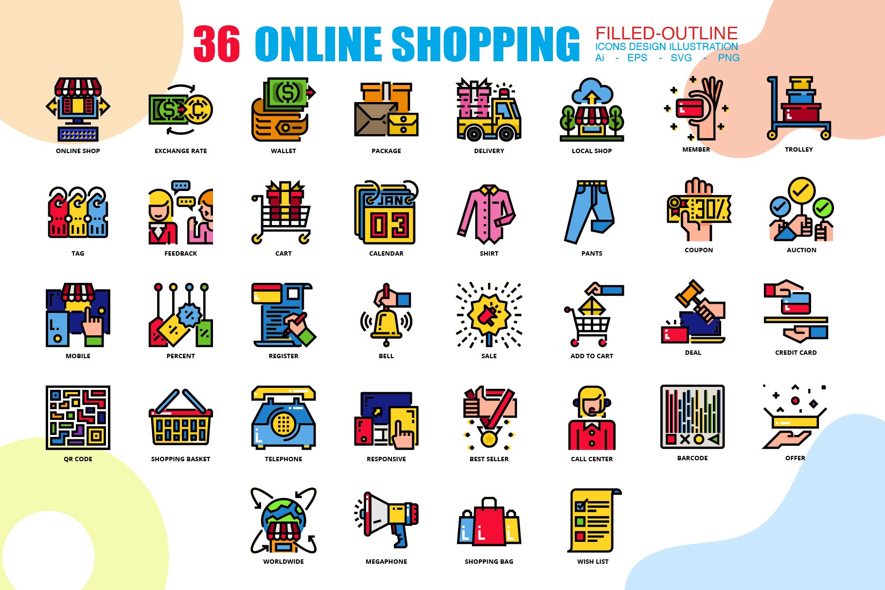 36 Online Shopping icon set x 3style cover image.